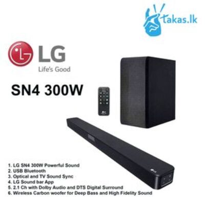 LG 300W SOUNDBAR SYSTEM, 2.1CH, DEEP BASS BLAST, WIRELESS SUBWOOFER, BLUETOOTH, HDMI, ARC, DOLBY DIGITAL, AI SOUND PRO, OPTICAL CABLE, SN4
